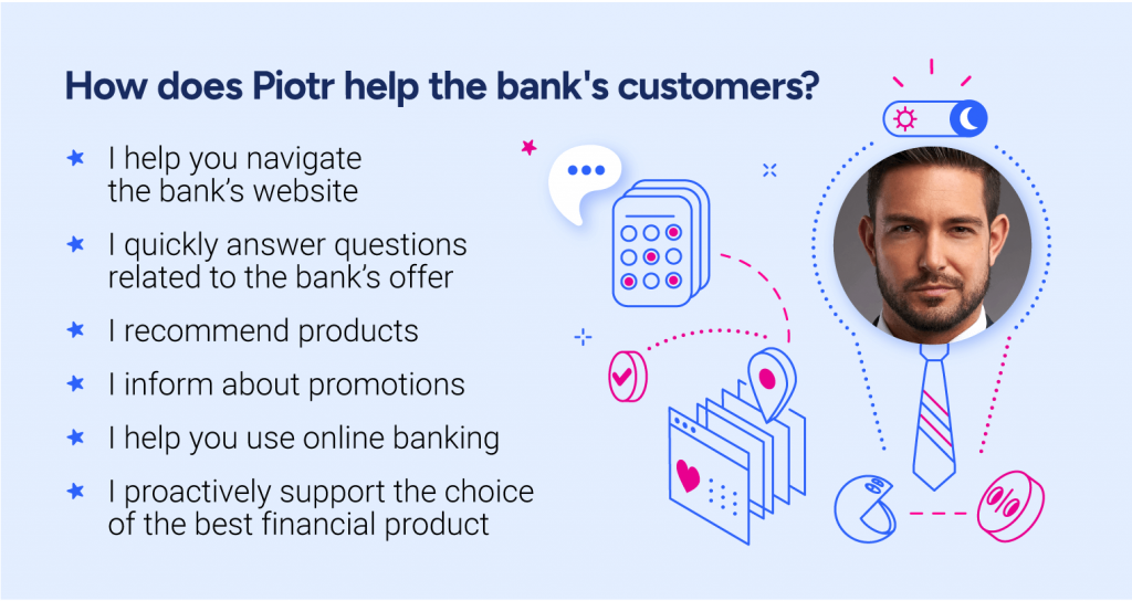 How does Piotr help the bank's customers?